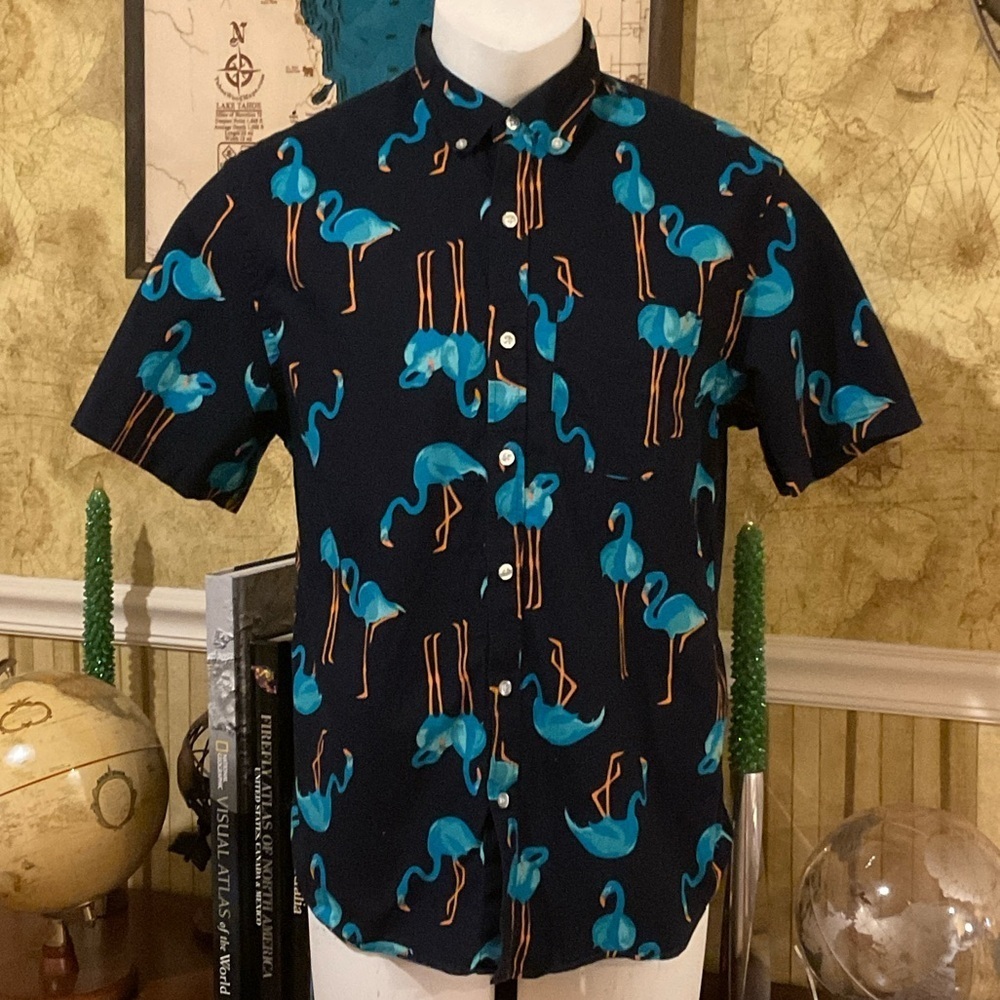 Old Navy Navy Flamingo Print Shirt Button Down Men’s Large
